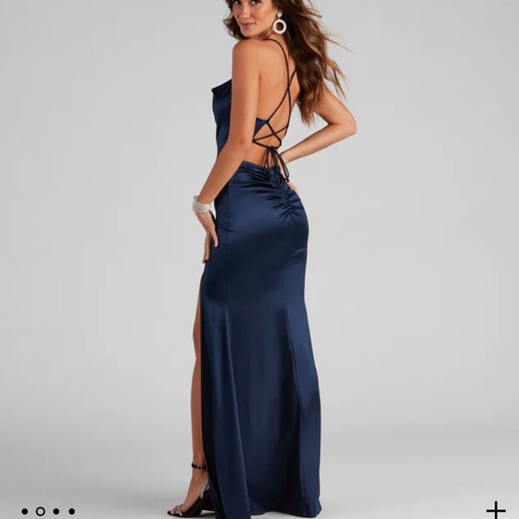 Bristol Formal Satin Lace-Up Dress navy blue - Picture 5 of 5